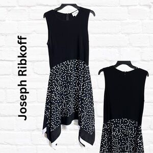 JOSEPH RIBKOFF Midi Dress Women Sz 12 Dots Asymmetric Art-to-Wear Artsy Cocktail